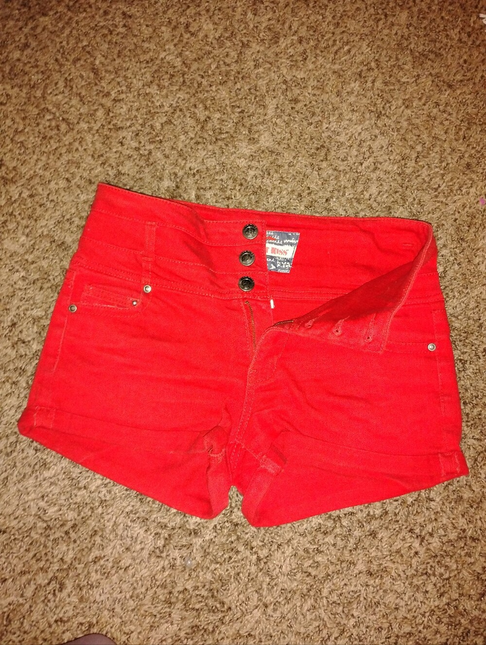Hot Kiss Red High-Waisted "Cici" Denim Shorts - Size 7
